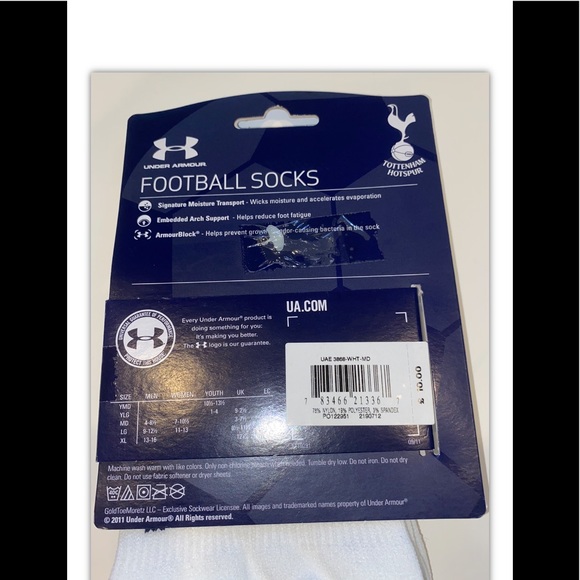 Under Armour UA OTC Spurs Soccer Socks 1 Pair Men 4-8.5 Wmn 7-10.5 White w/ Logo - Picture 3 of 13